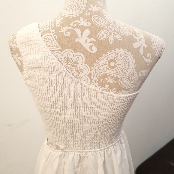 One Shoulder Smocked Cutout Waist Sundress Flowy A-Line Dress White Women Size S - Picture 13 of 17